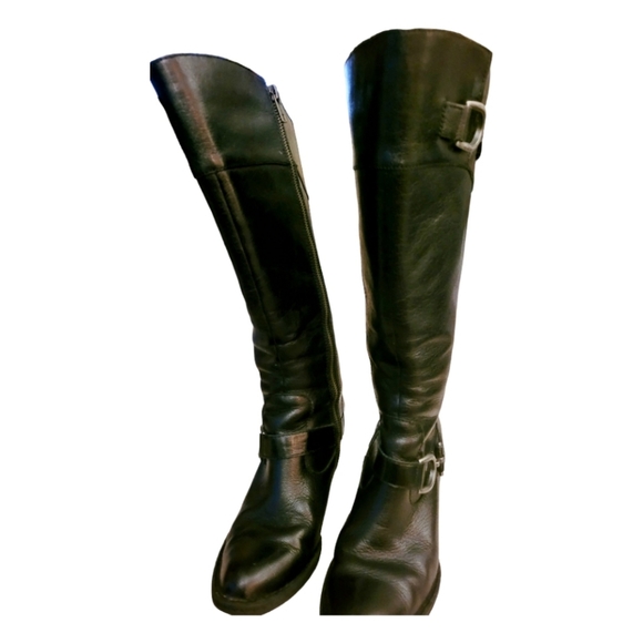 Born Black Leather Heeled Knee High Boots Size 6.5 - Picture 2 of 8